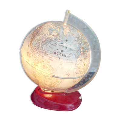 Globe terrestre lumineux, mappemonde ancienne verre lumière design Taride vintage 1950