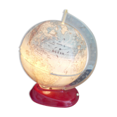 Luminous globe, world map old glass light design tTride vintage 1950