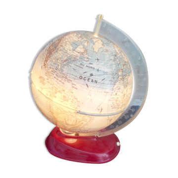 Globe terrestre lumineux, mappemonde ancienne verre lumière design Taride vintage 1950