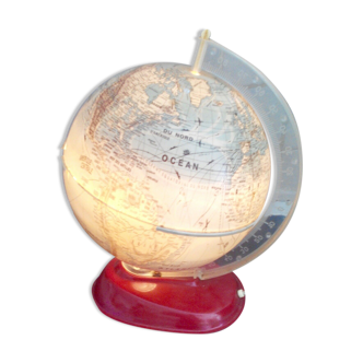 Globe terrestre lumineux, mappemonde ancienne verre lumière design Taride vintage 1950