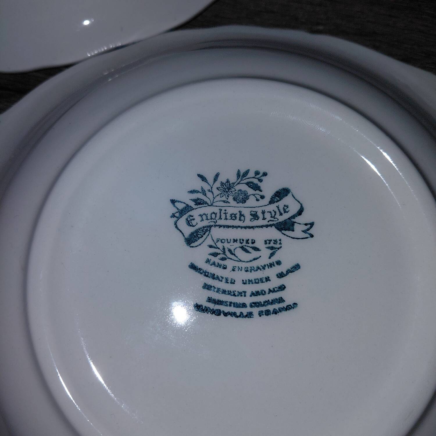 Porcelaine Lunéville - 2 petits plats paysage bleu