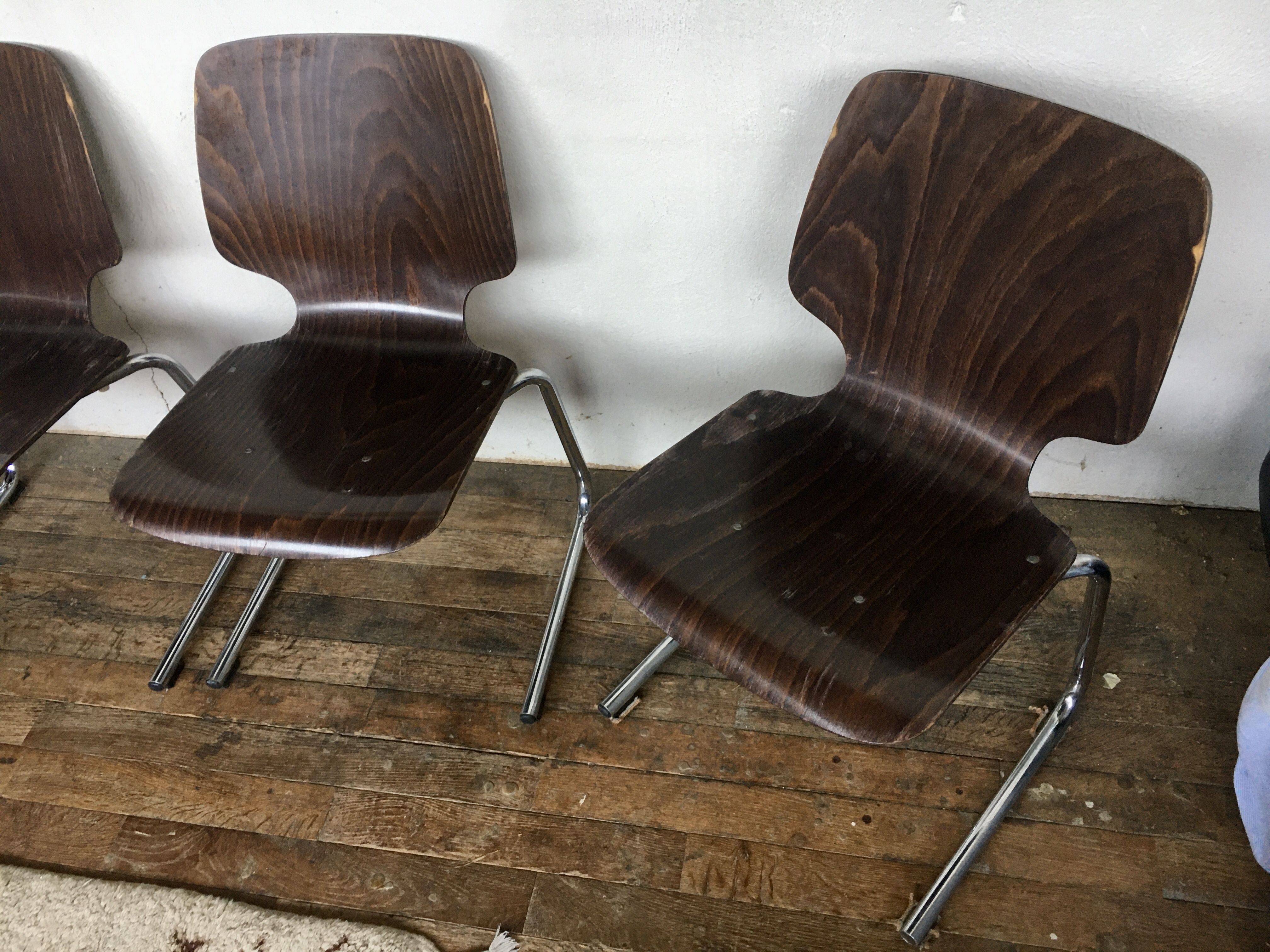 Series of 5 retro vintage stackable chairs flototto pagholz by adam stegner 1960 1970