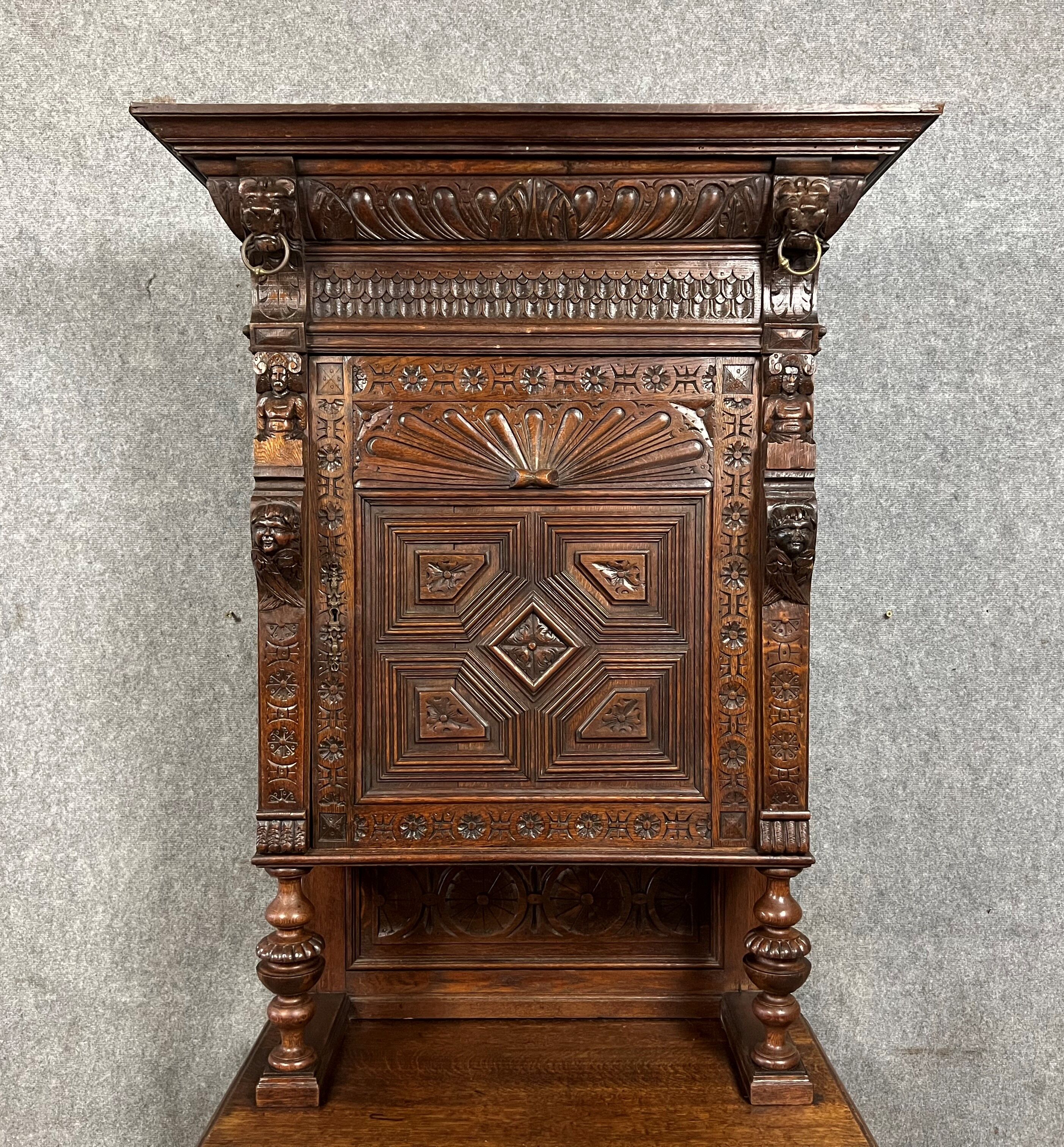 Renaissance cabinet in oak with brown patina circa 1850