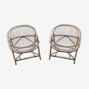 Paire de fauteuils en rotin vintage