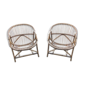 Paire de fauteuils en rotin vintage