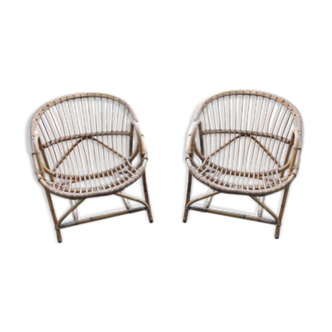 Paire de fauteuils en rotin vintage