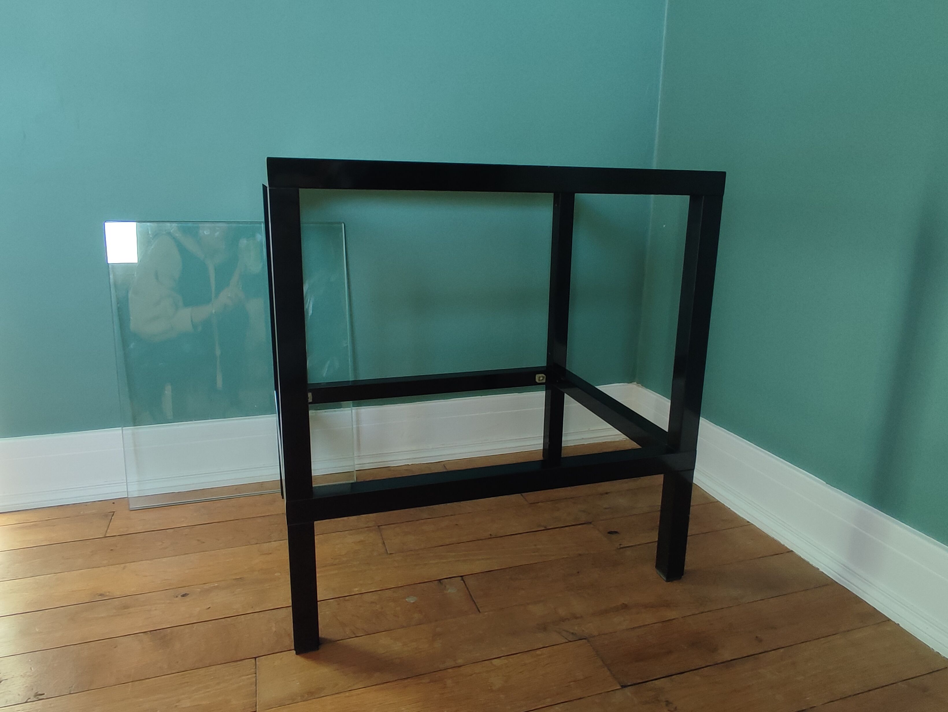 Rectangular table, end of sofa in metal and glass Vintage Vandel stone