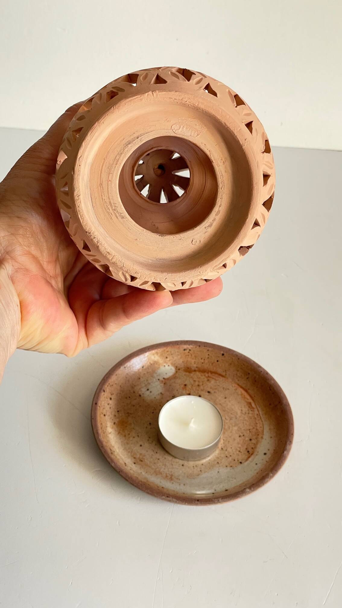 Handmade terracotta tealight candle holder