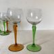 Vintage stemmed glasses, green or amber stem