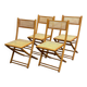 4 chaises pliantes en bois massif et osier tressé à la main, Belgique milieu XXème