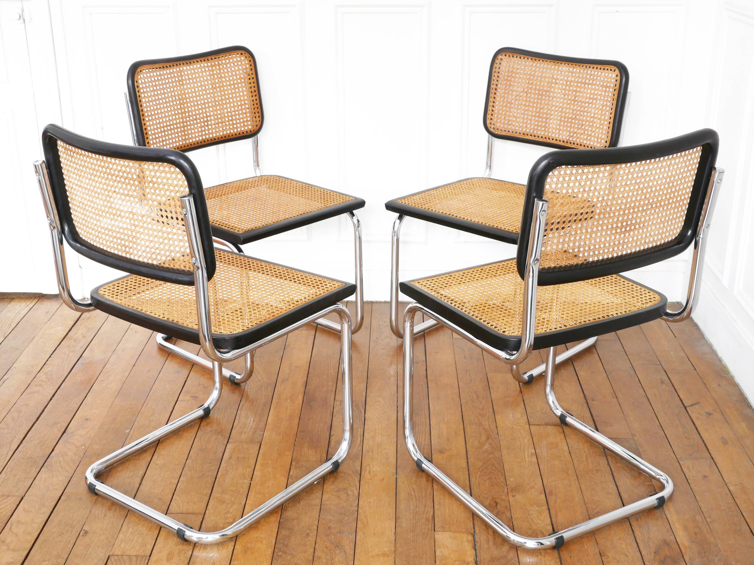 4 Cesca B32 Breuer chairs made in Italy - re-caned seats.
