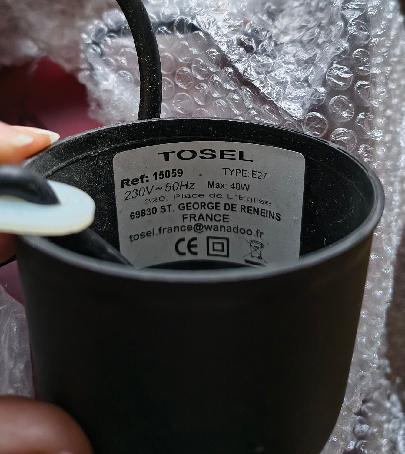 2 red glass Tosel pendants