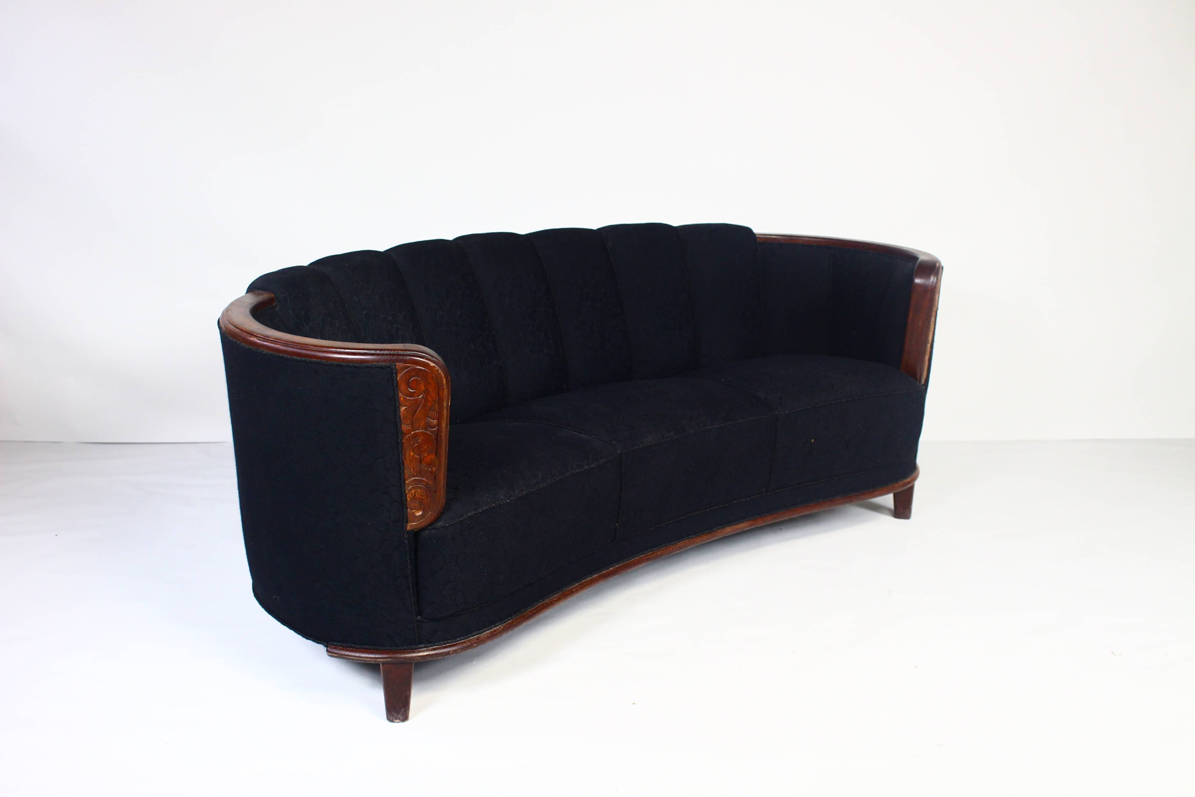 1930s Art Deco Curved Banana Sofa