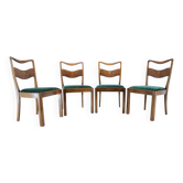 Ensemble de 4 chaises de salle à manger Art Déco en noyer tchèque avec velours vert, années 1930.