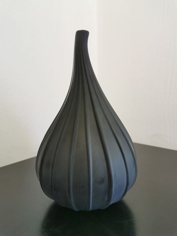 Murano glass vase "Drops" by Stellon Renzo signed Salviati matte black