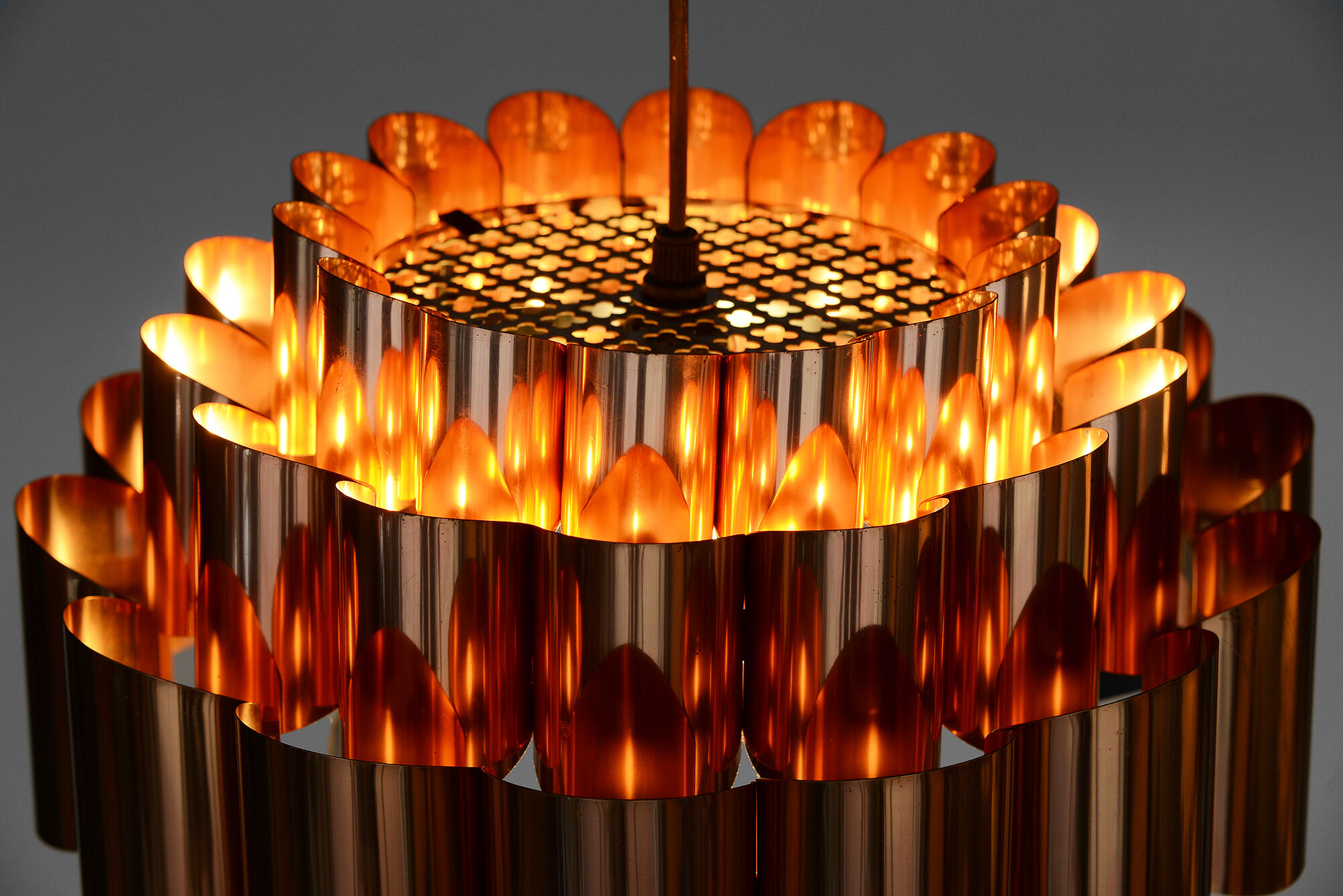 Copper pendant light by Werner Schou for Coronell Electro, Denmark 1960s