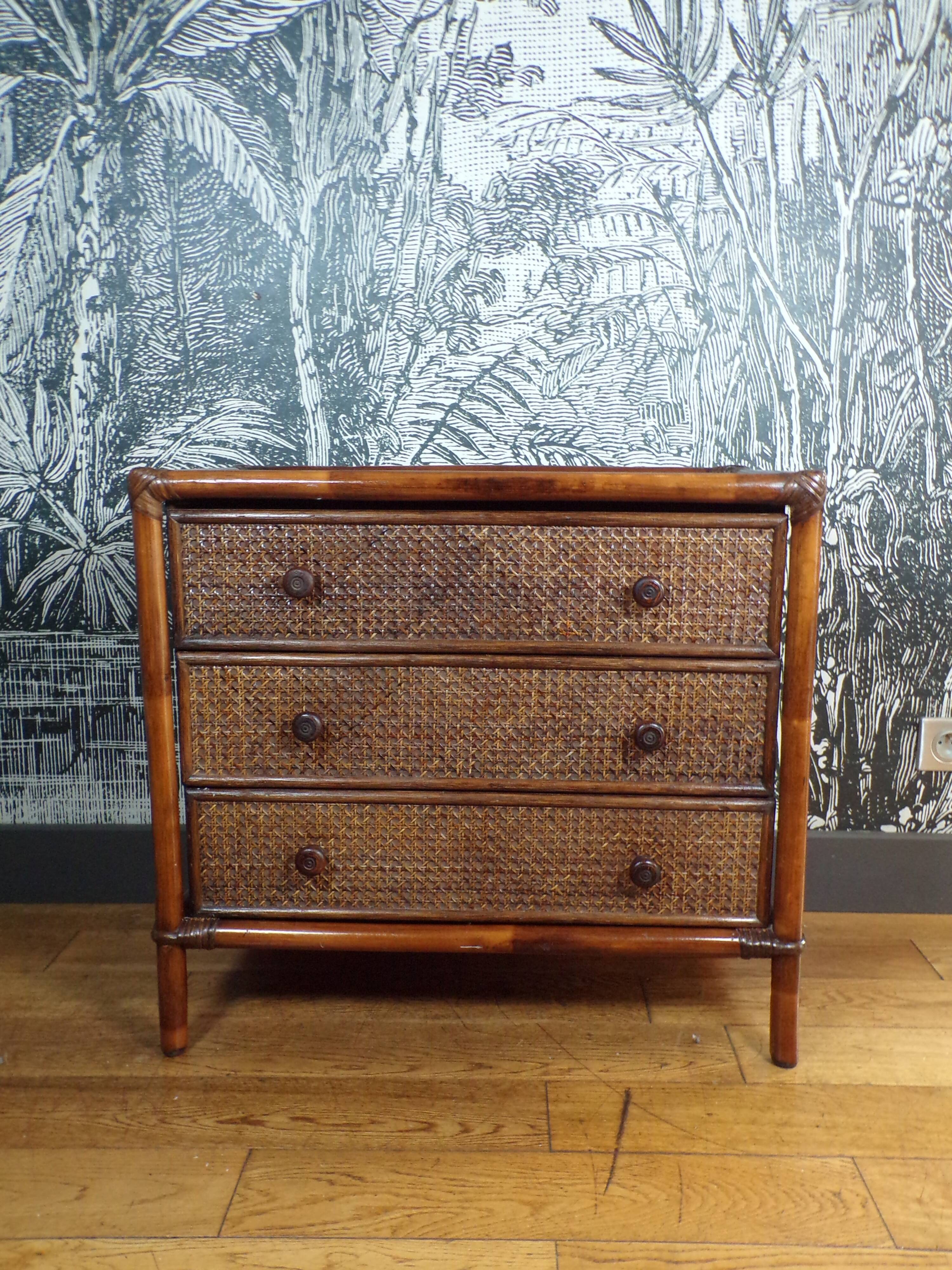 Vintage 3-drawer rattan chest of drawers