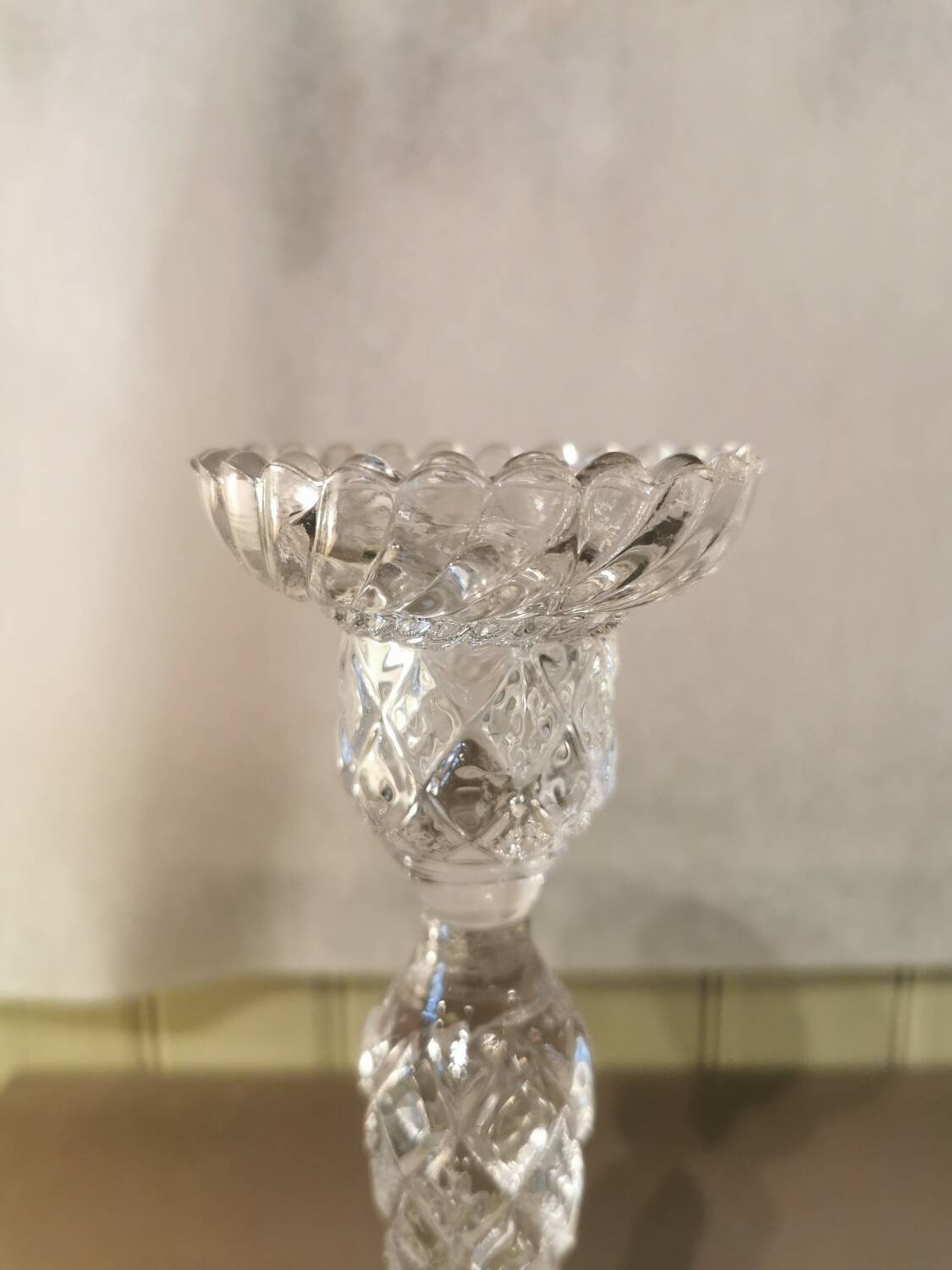 Pair of molded glass candlesticks