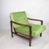 Brown vintage wooden armchair, pea green, design by Z. Bączyk - 2 pieces available