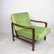 Brown vintage wooden armchair, pea green, design by Z. Bączyk - 2 pieces available