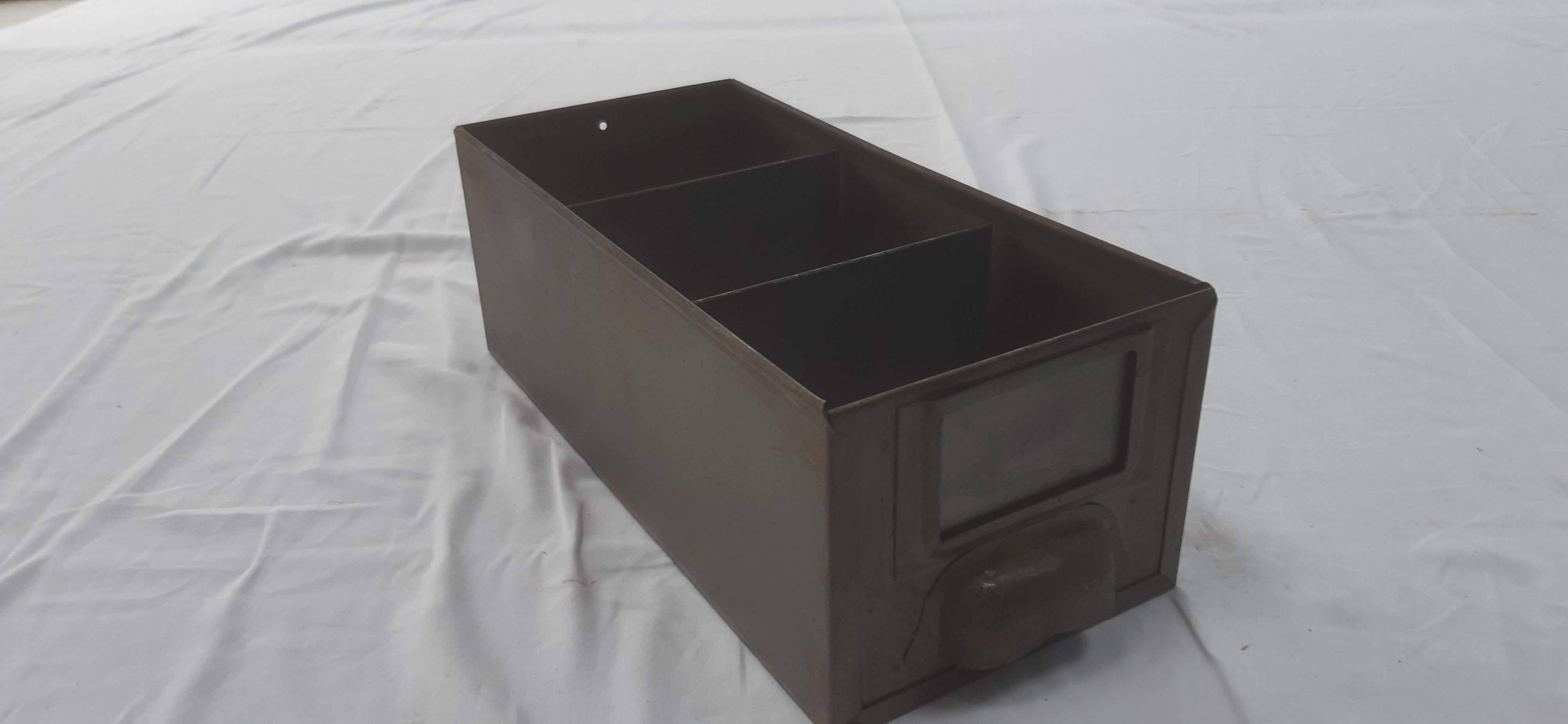 Set of 4 gray industrial drawer lockers from the 60s