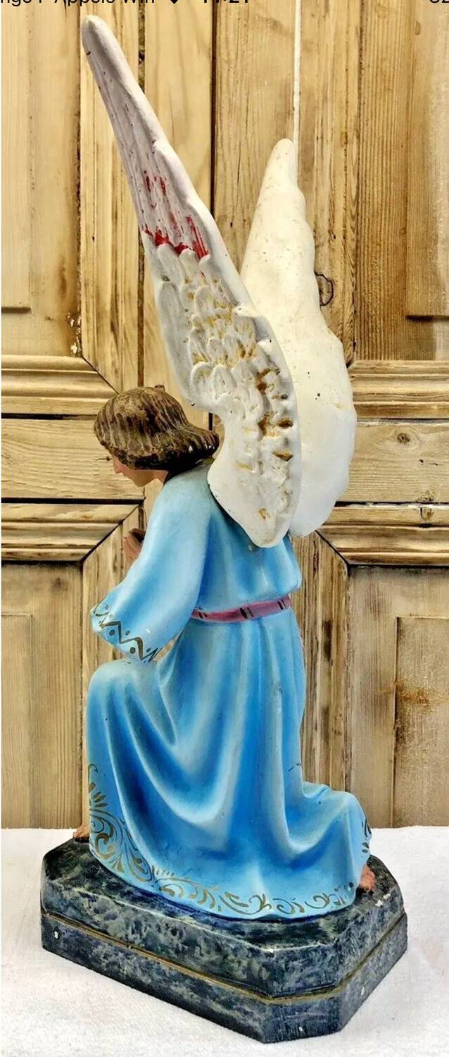 Large altar angel 42.5 cm plaster church statue sulphide eyes XIX