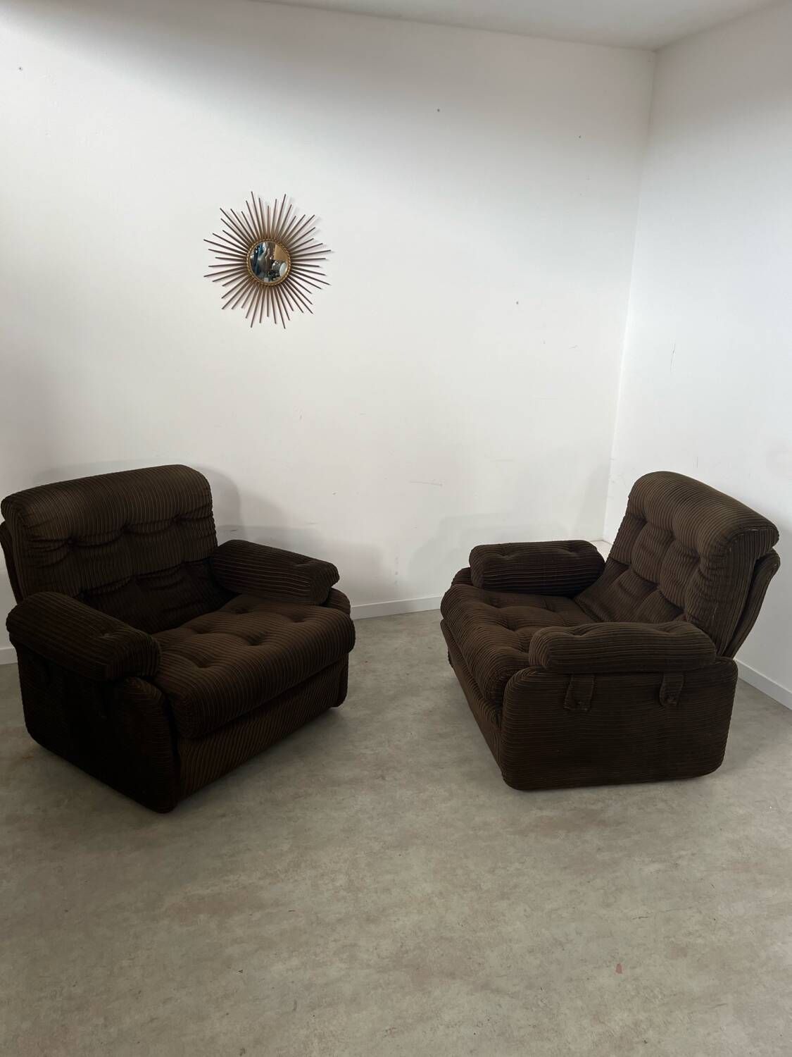 Set of 2 vintage Airborne French design armchairs from the 60s in velvet