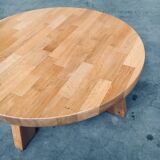 Brutalist Oak Round Coffee Table from Meubelfabriek Oisterwijk, Netherlands, 1960s