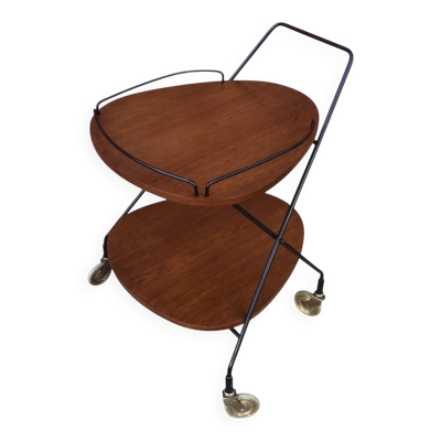 Desserte scandinave vintage en teck & métal, roulettes métal,  années 60