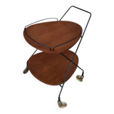 Vintage Scandinavian serving trolley in teak and metal, metal wheels, 1960s