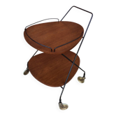 Vintage Scandinavian serving trolley in teak and metal, metal wheels, 1960s