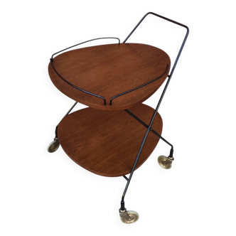 Desserte scandinave vintage en teck & métal, roulettes métal,  années 60