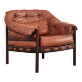 Fauteuil en chêne et cuir du milieu du siècle par Arne Norell pour Coja, années 1960.