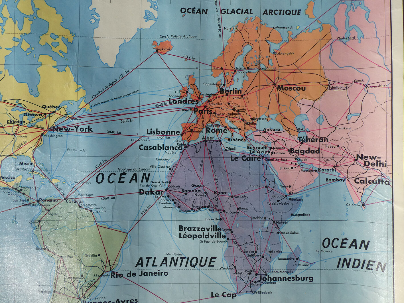 Map world map of the planisphere world MDI 1960