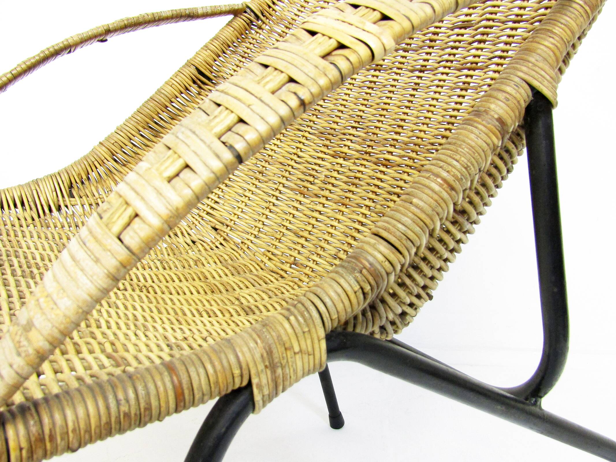 Pair Of 1950s French "Gazelle" Chairs In Rattan Wicker & Tubular Steel