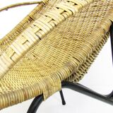 Pair Of 1950s French "Gazelle" Chairs In Rattan Wicker & Tubular Steel