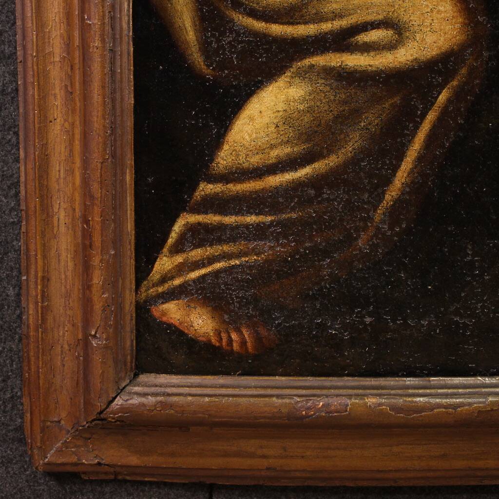 Peinture italienne antique Le Christ et la Samaritaine au puits