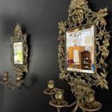 Paire d’appliques murales Napoléon III – Bronze doré & miroir biseauté