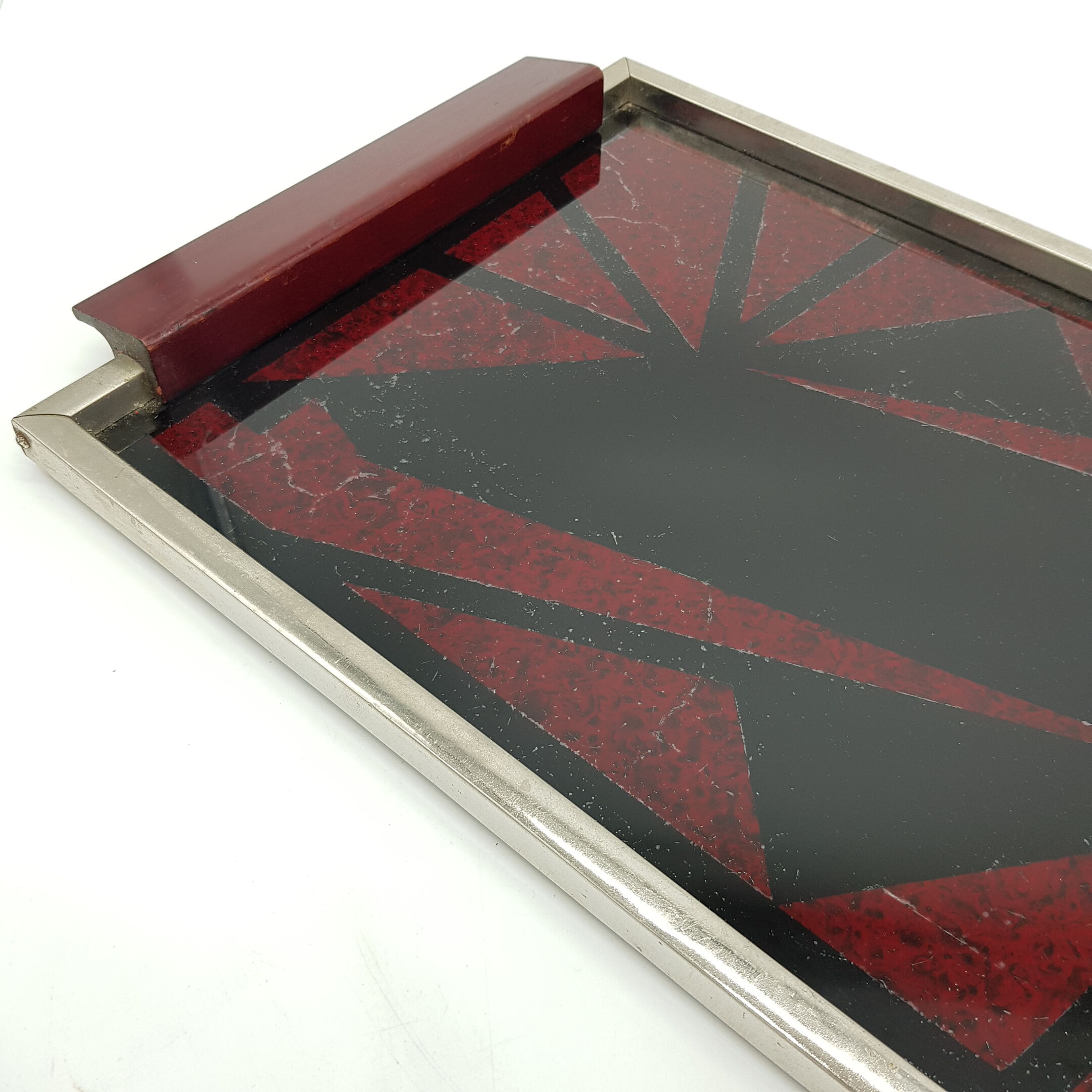 Geometric decor glass tray fixed under glass