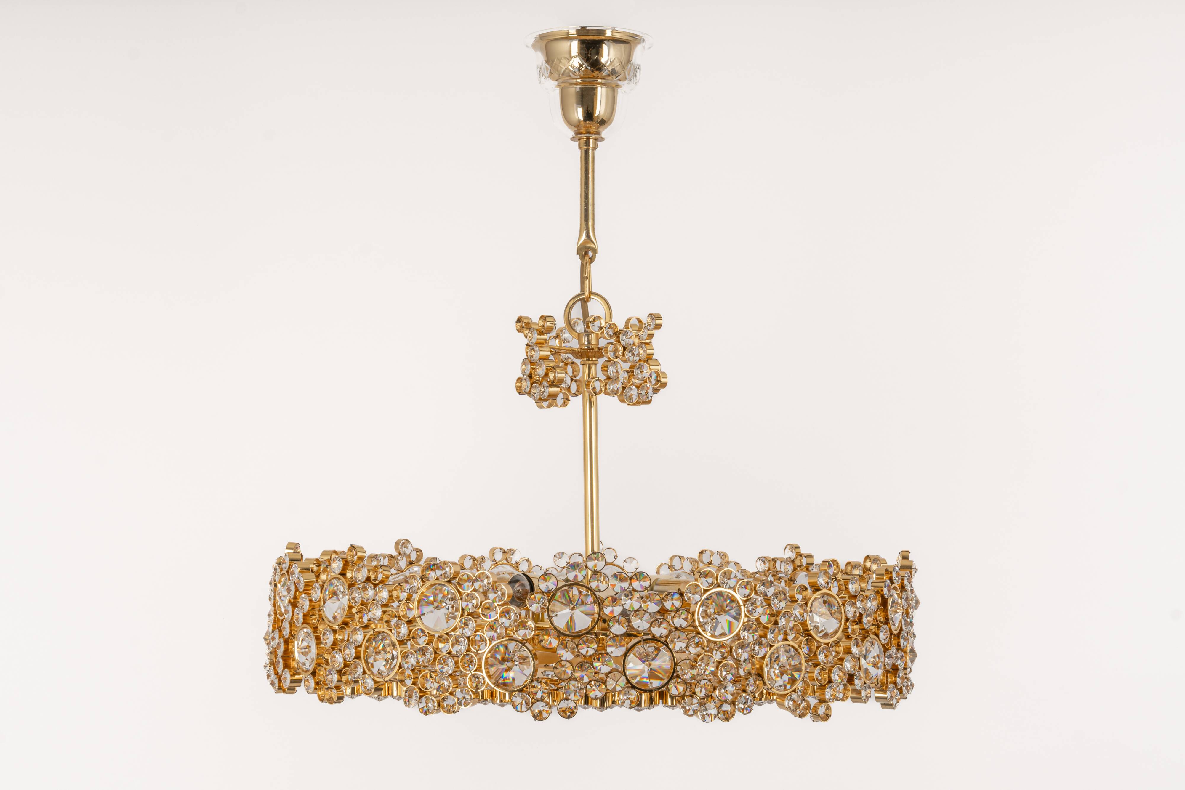 Gilt Brass and Crystal Glass Encrusted Chandeliers by Palwa, Germany, 1970s