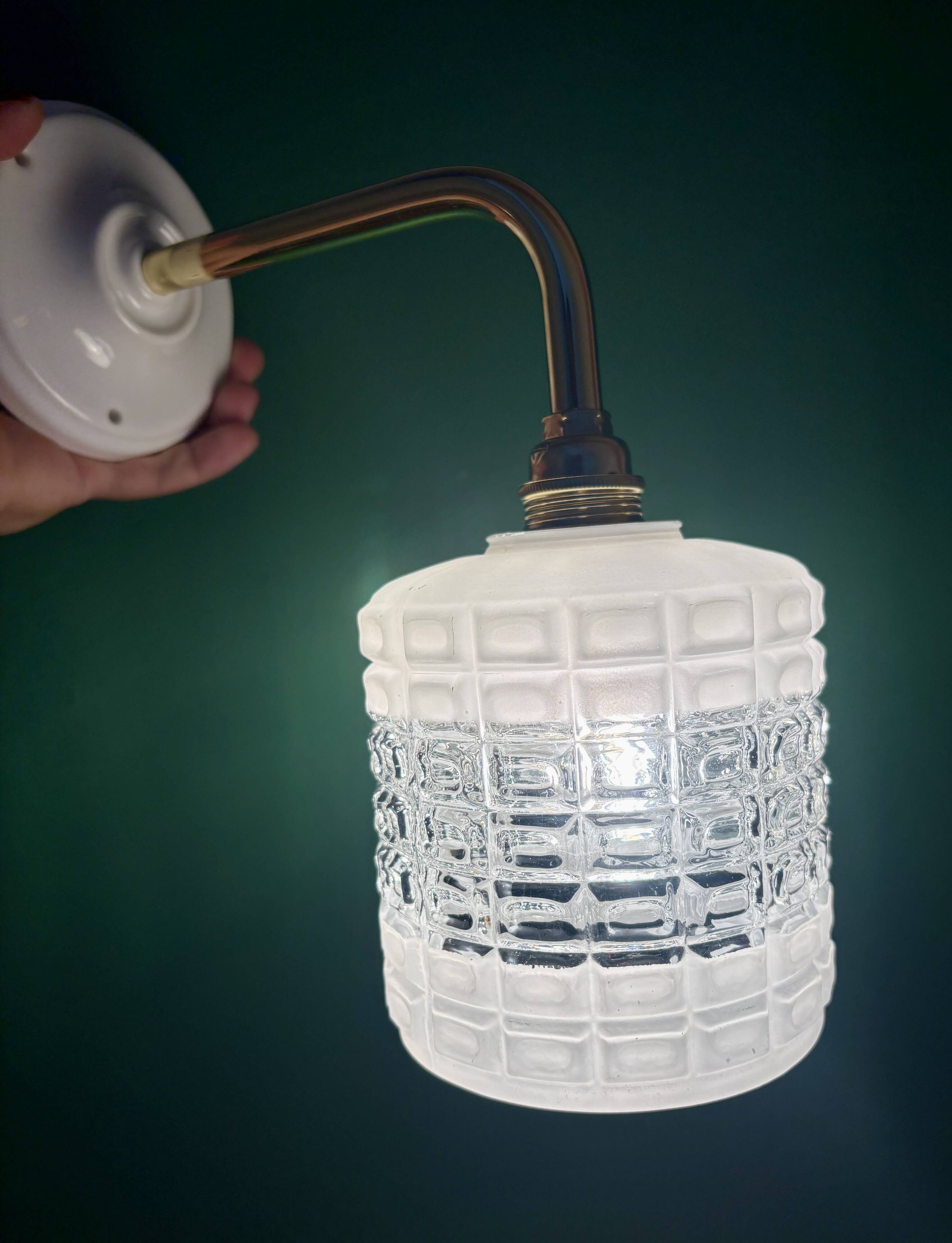 Vintage globe angled wall light in white and clear glass