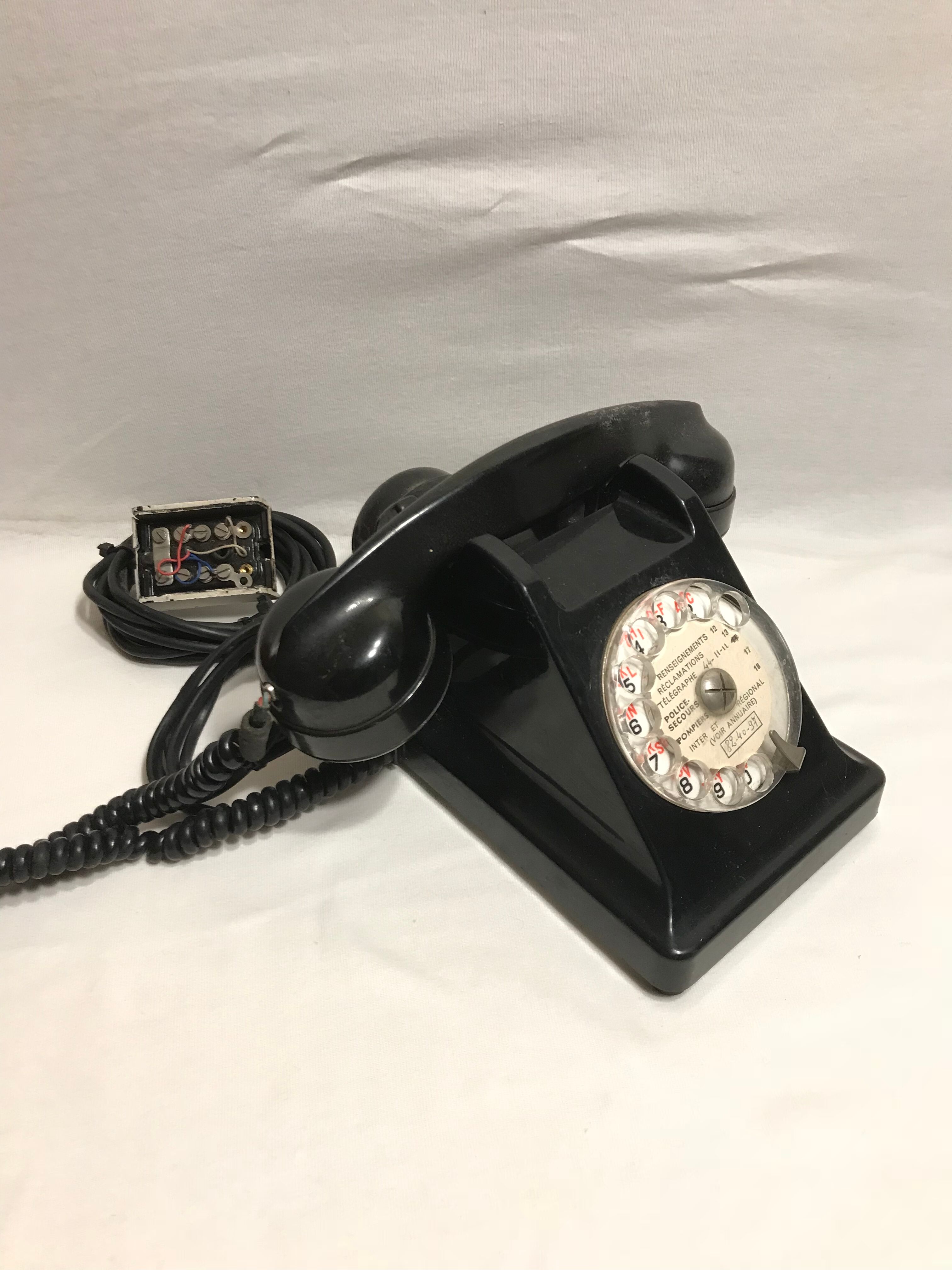 Old telephone black Bakelite transparent dial 40s 50 vintage