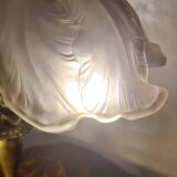 antique art nouveau bronze lamp with molded glass petals 43x25 cm