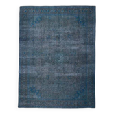 Tapis persan fait main en laine et coton bleu 277x360 des années 1970