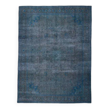1970s Vintage Persian Handmade Wool Cotton Blue Area Rug 277x360