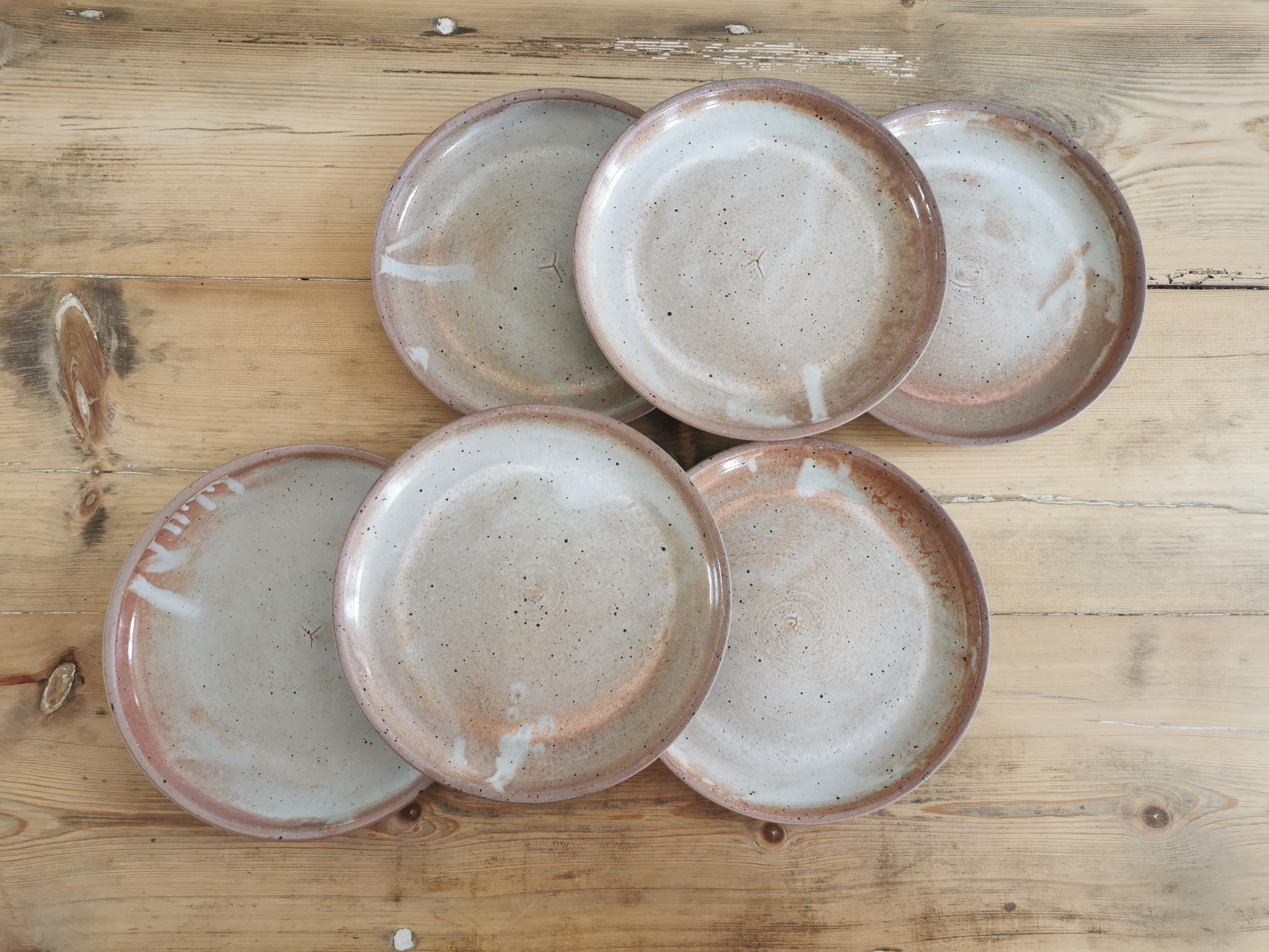 Service of 6 vintage plates in flamed stoneware