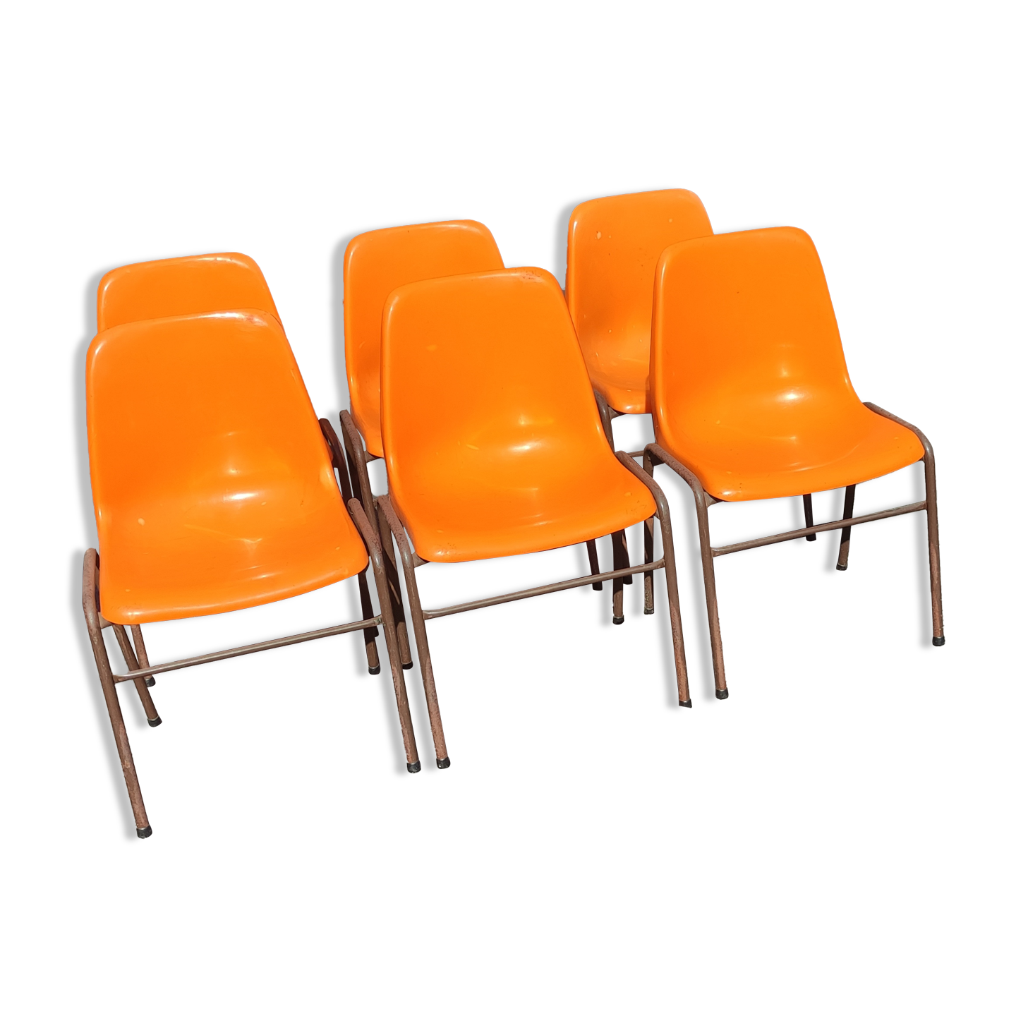 Série de 6 chaises vintage orange coque plastique