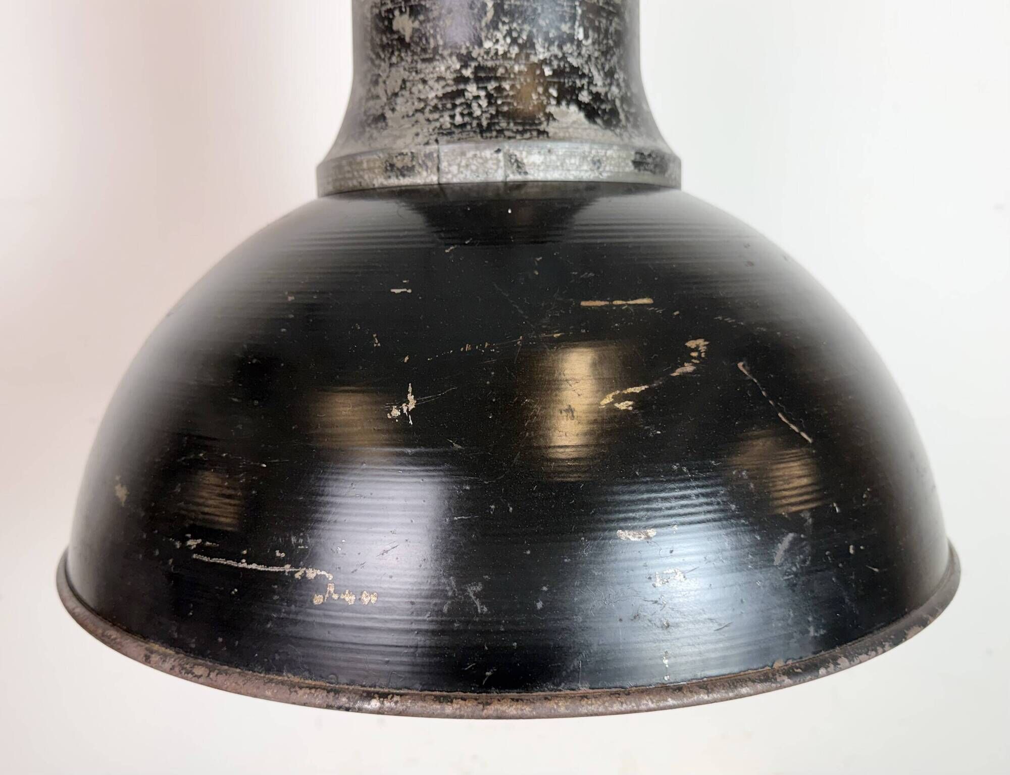 Large Industrial Factory Black Pendant Lamp with Cast Iron Top, 1950s