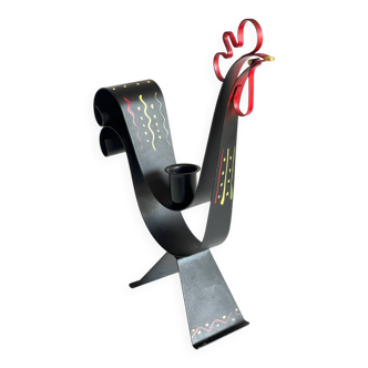 Vintage suede metal rooster-shaped candlestick