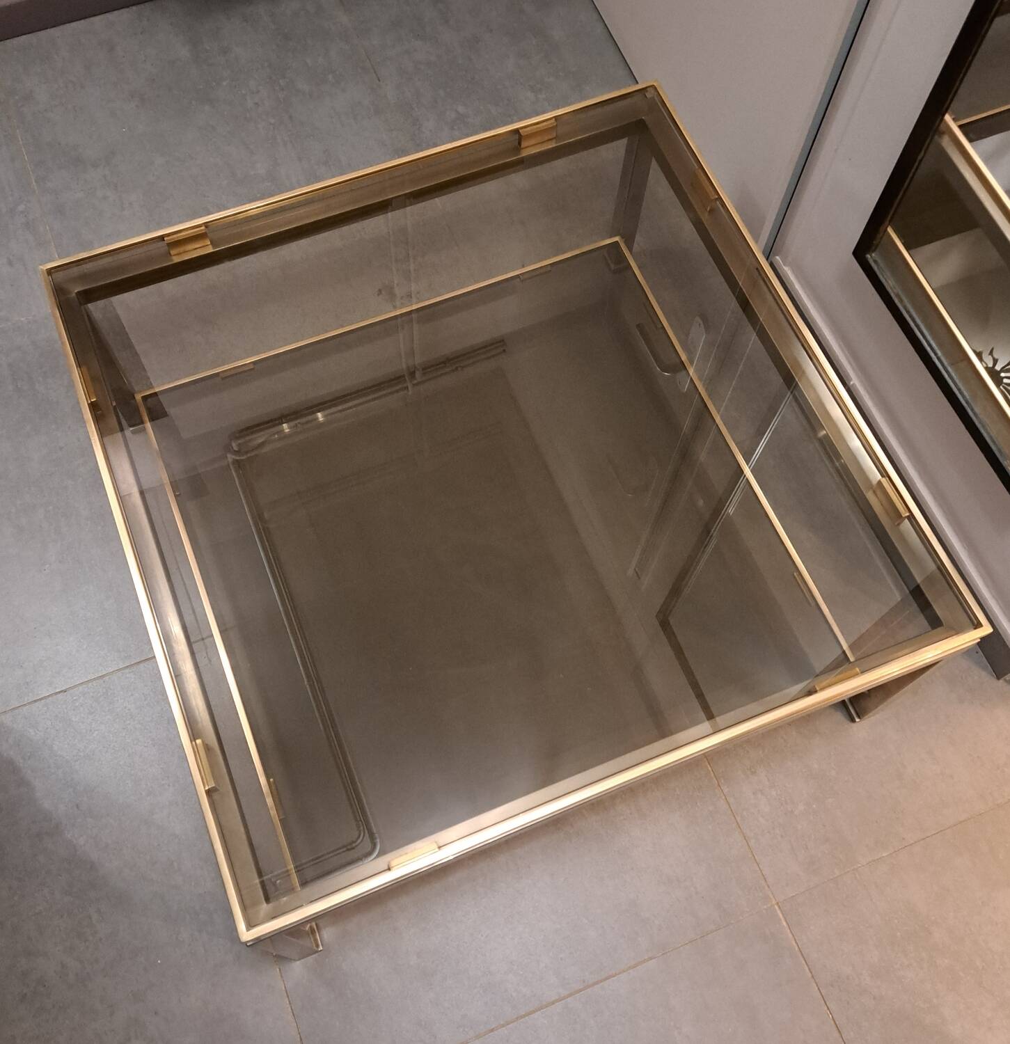 Guy Lefevre coffee table in steel and bronze